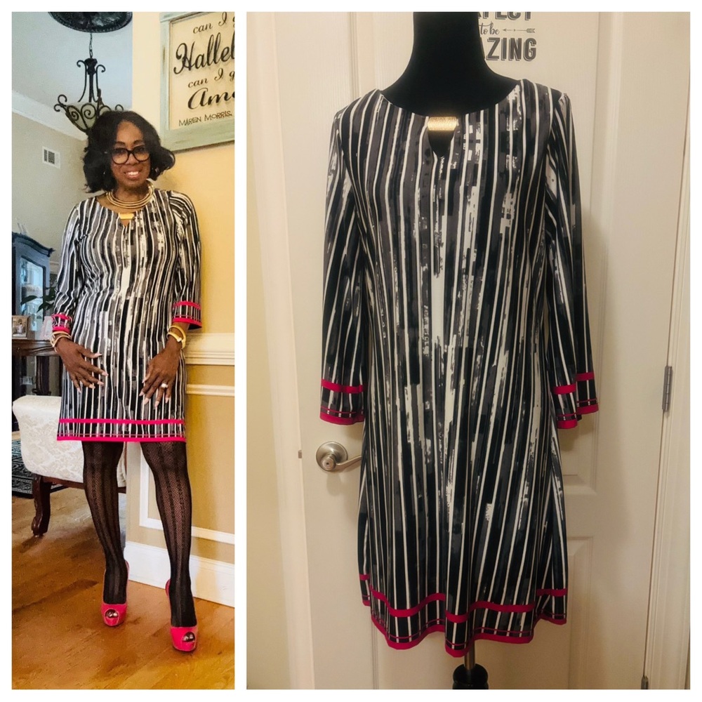 Haani Black and White Long Sleeve Sheath Dress